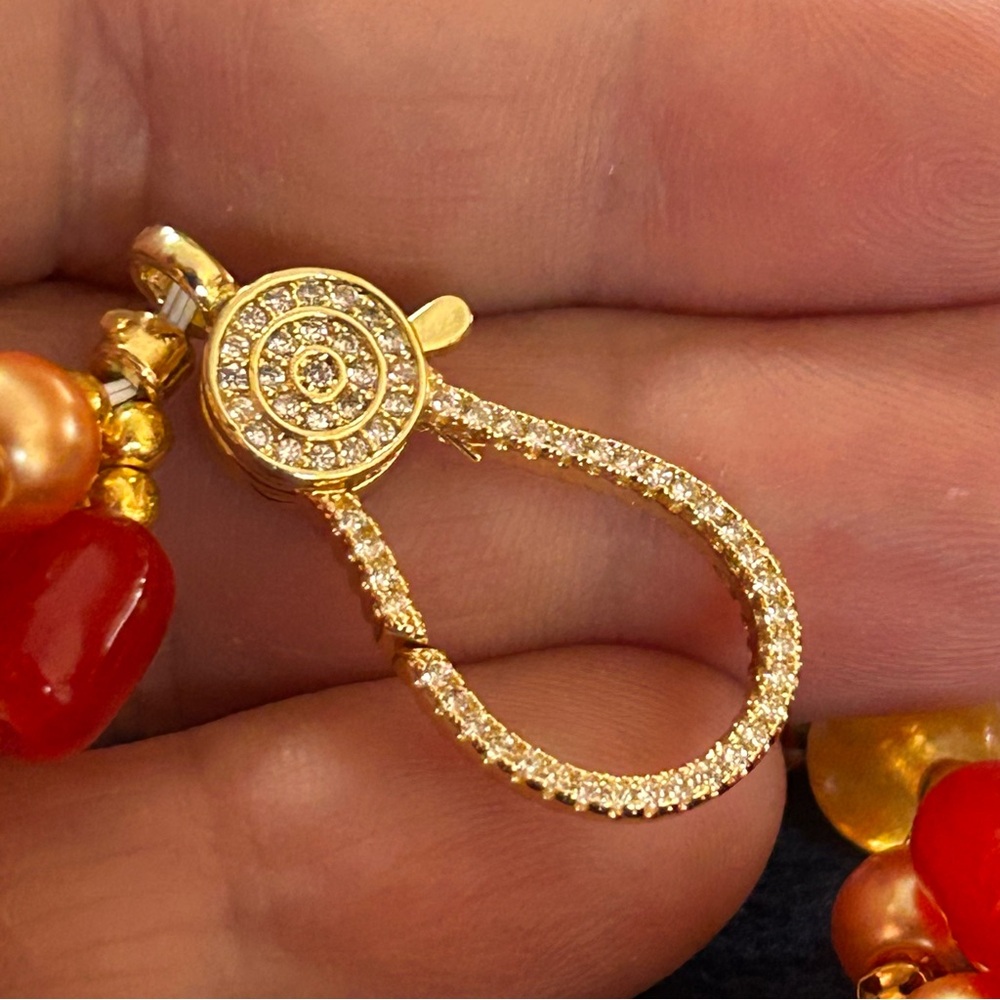 Handcrafted elegant glam mango twist orange jade Czech glass pearl bracelet - Picture 6 of 9